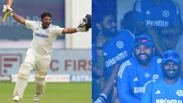 Sarfaraz Khan’s maiden century celebration leaves Rohit Sharma, Virat Kohli in splits [WATCH]
