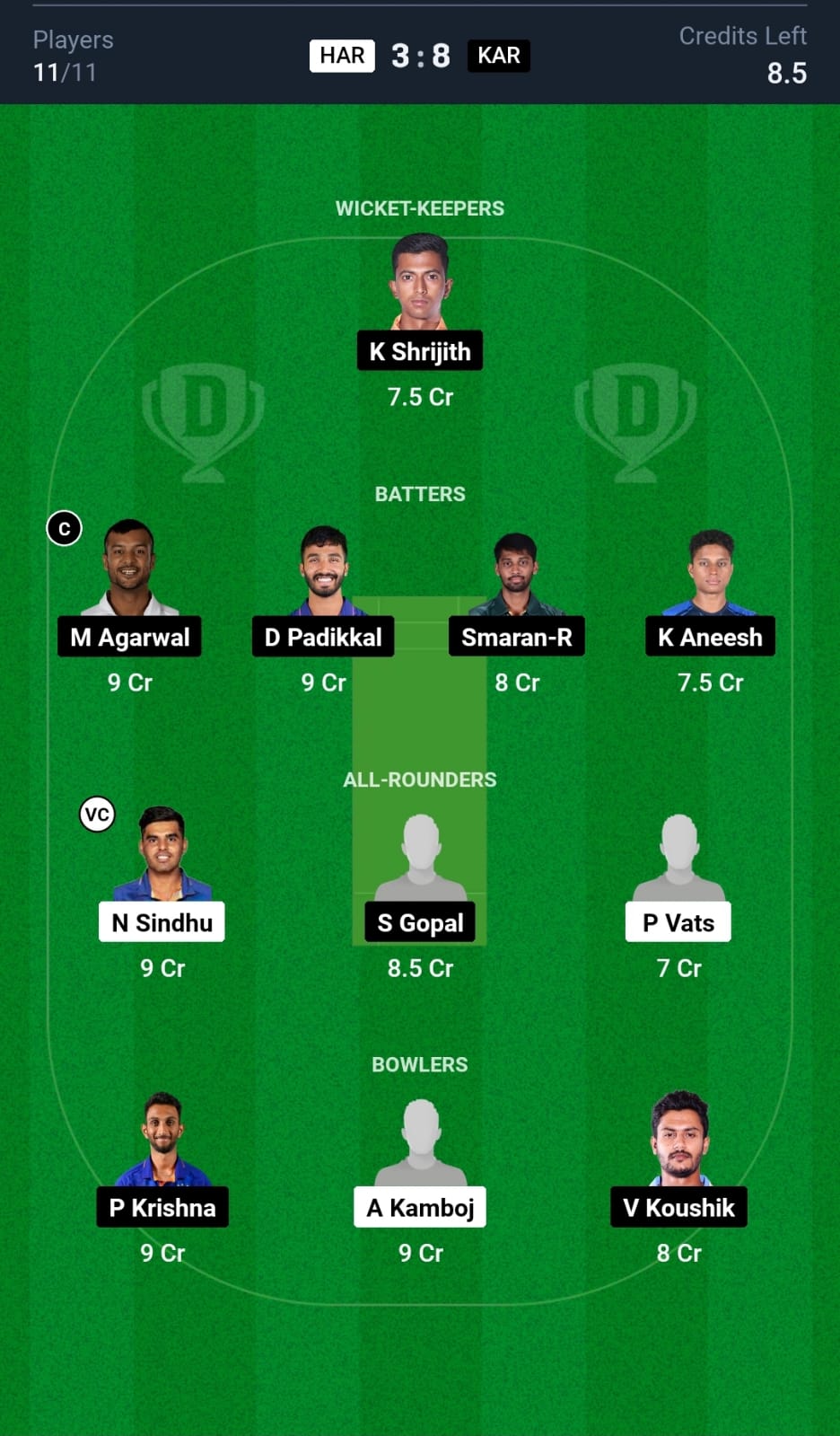 HAR vs KAR Dream11 prediction Grand League Team Vijay Hazare Trophy 2024-25