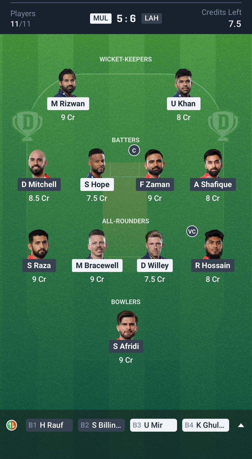 MUL vs LAH Dream11 Prediction Today Match 12 Playing XI PSL 2025 Grand League Team