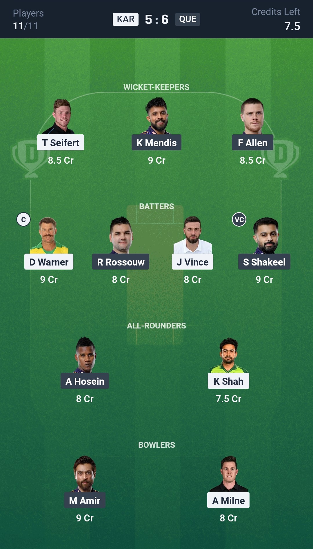 KAR vs QUE Dream11 Prediction Today Match 8 Playing XI PSL 2025 Grand League Team