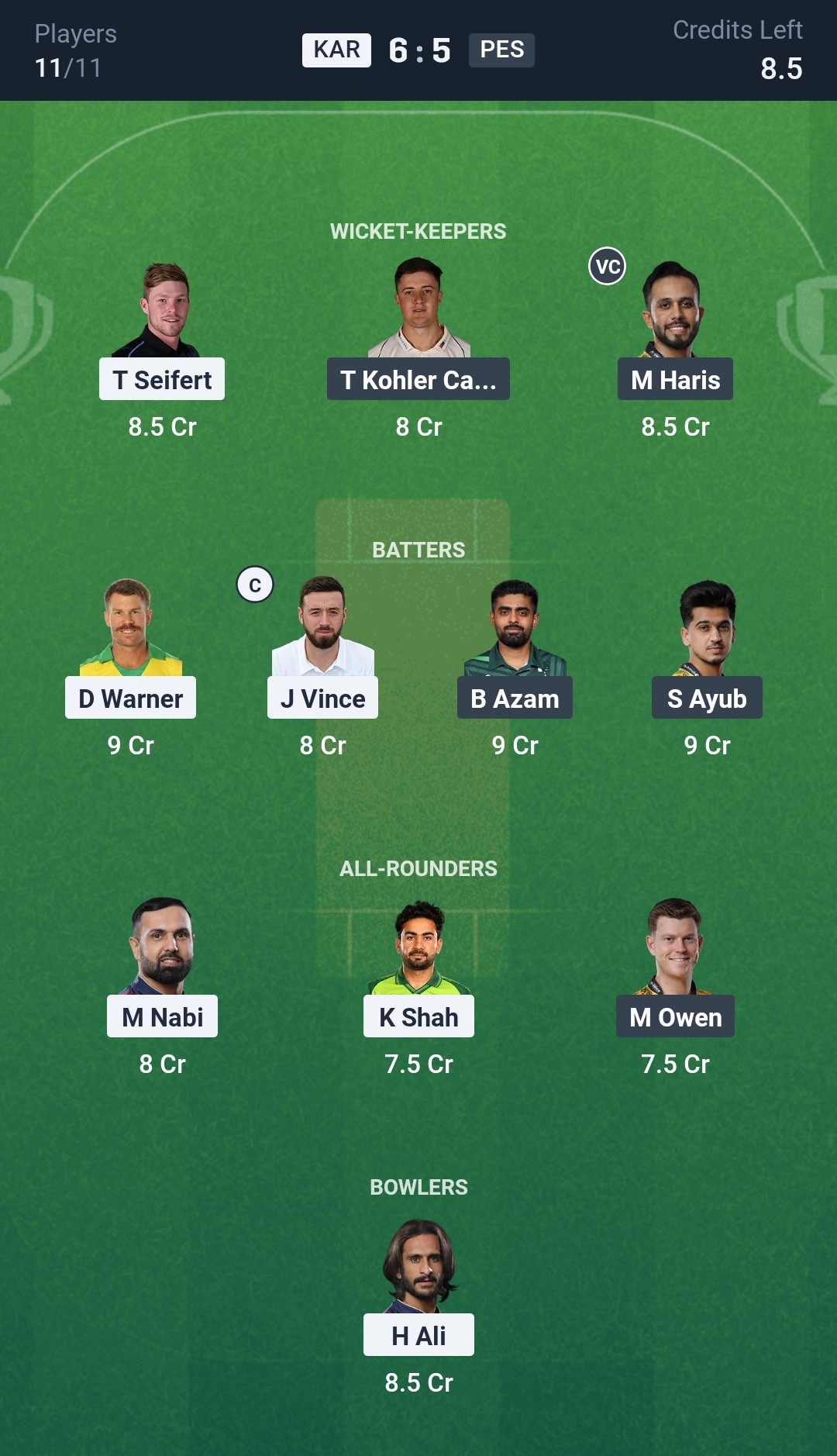 KAR vs PES Dream11 Prediction Today Match 11 Playing XI PSL 2025 Small League Team