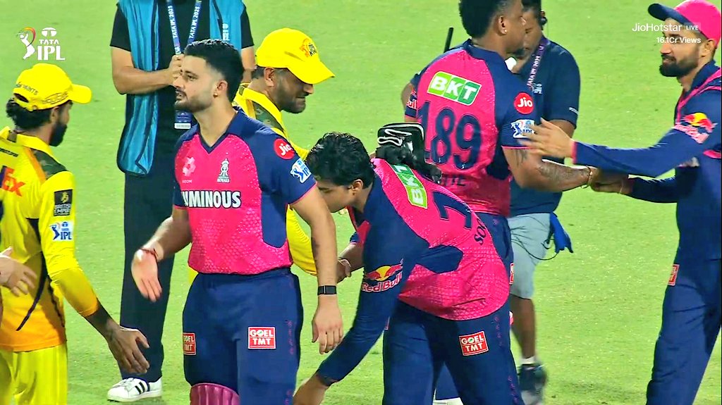 [WATCH] Vaibhav Suryavanshi Seeks MS Dhoni's Blessings, Touches Feet After CSK vs RR IPL 2025 Match