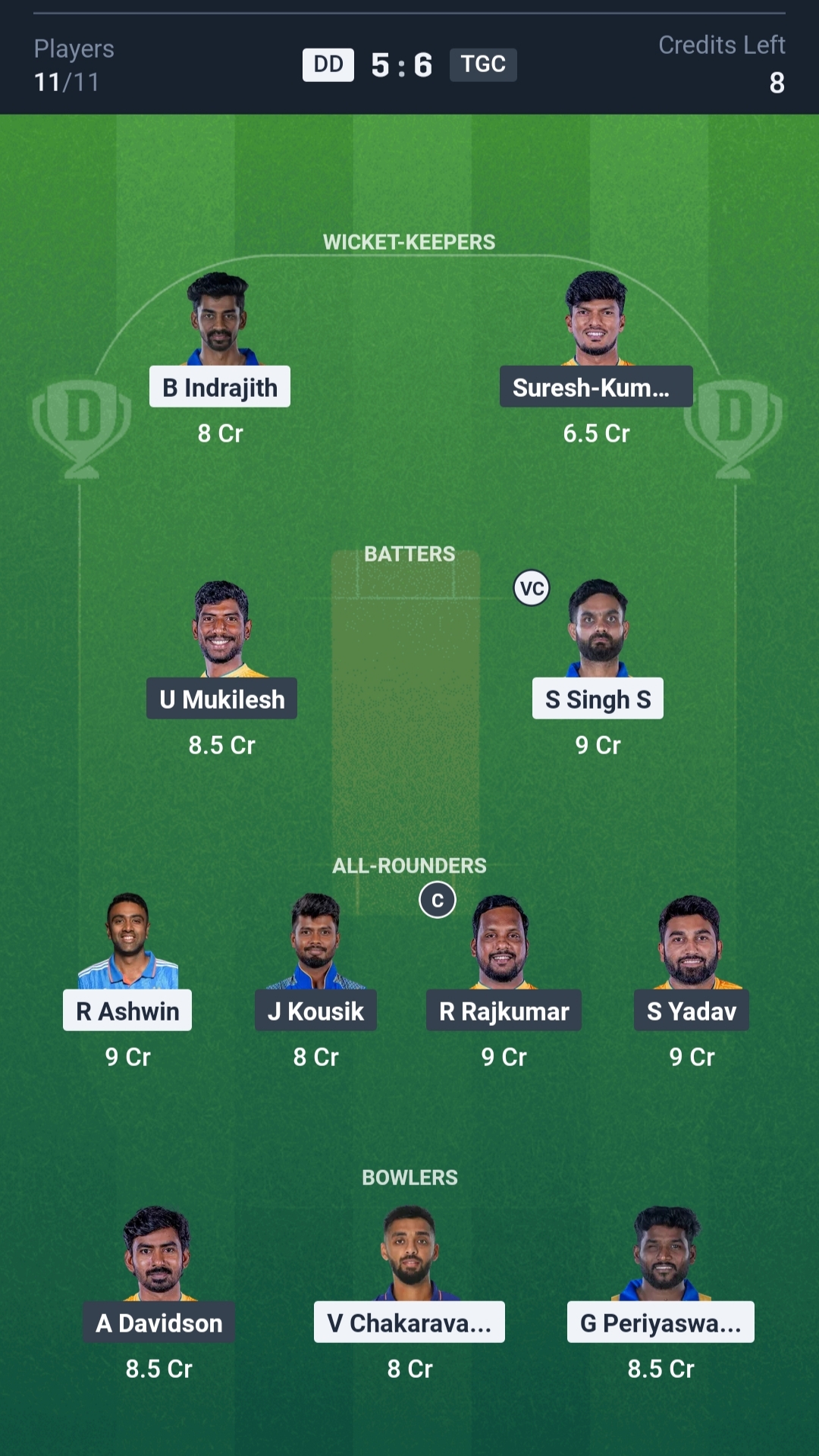 DD vs TGC Dream11 Prediction Today TNPL 2025 Match 28 Playing XI Grand League Team