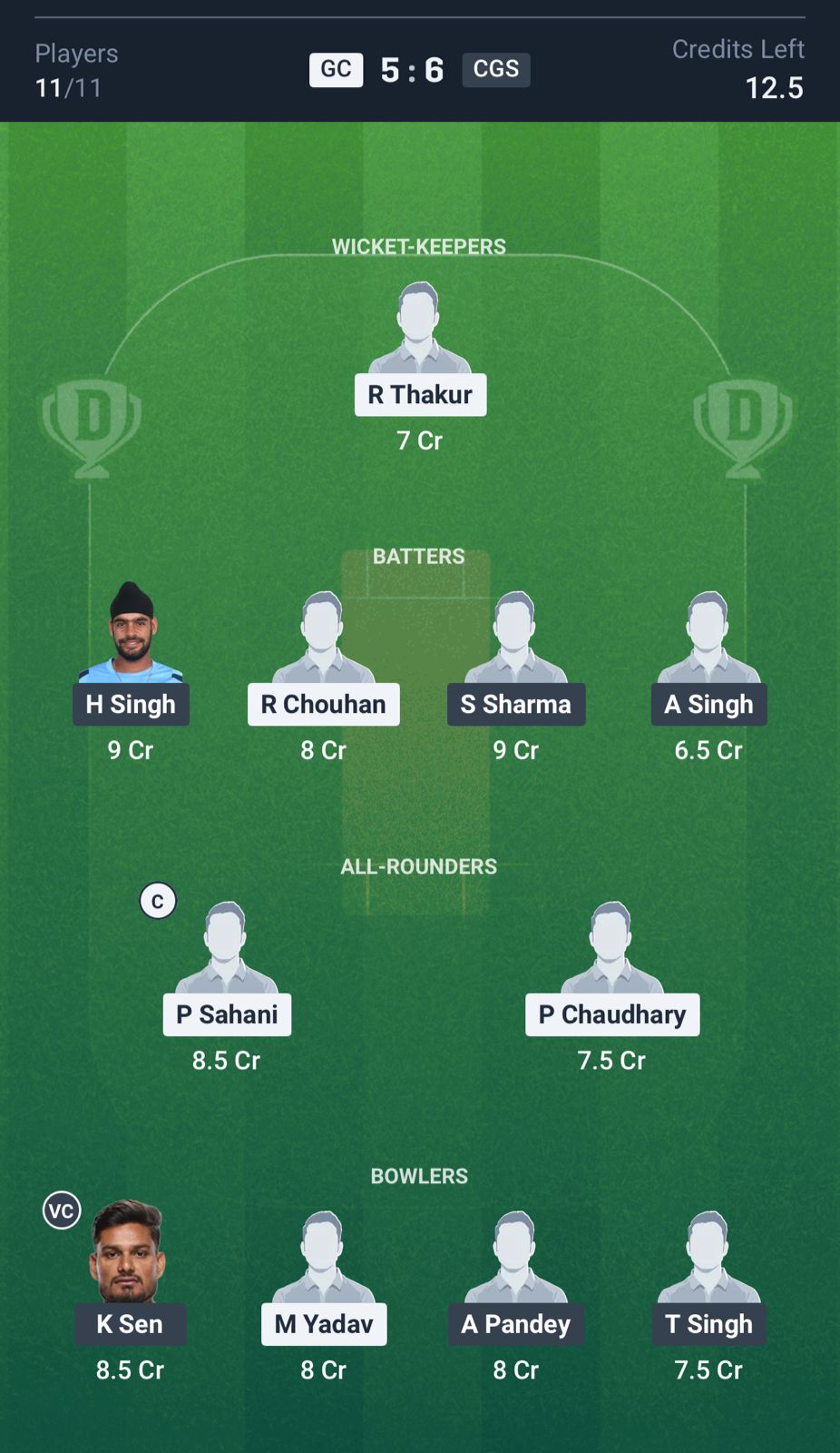 GC vs CGS Dream11 Prediction, MP T20 League MATCH 1 Grand League Team