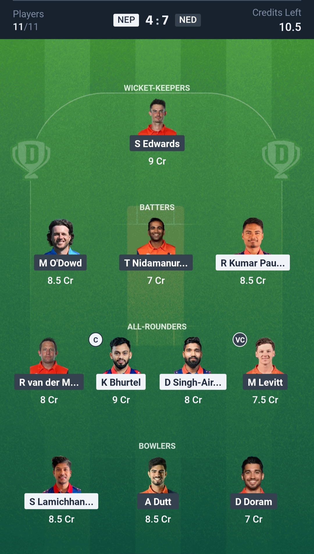 NEP vs NED Dream11 Prediction Today Match 5 Playing XI Grand League Team