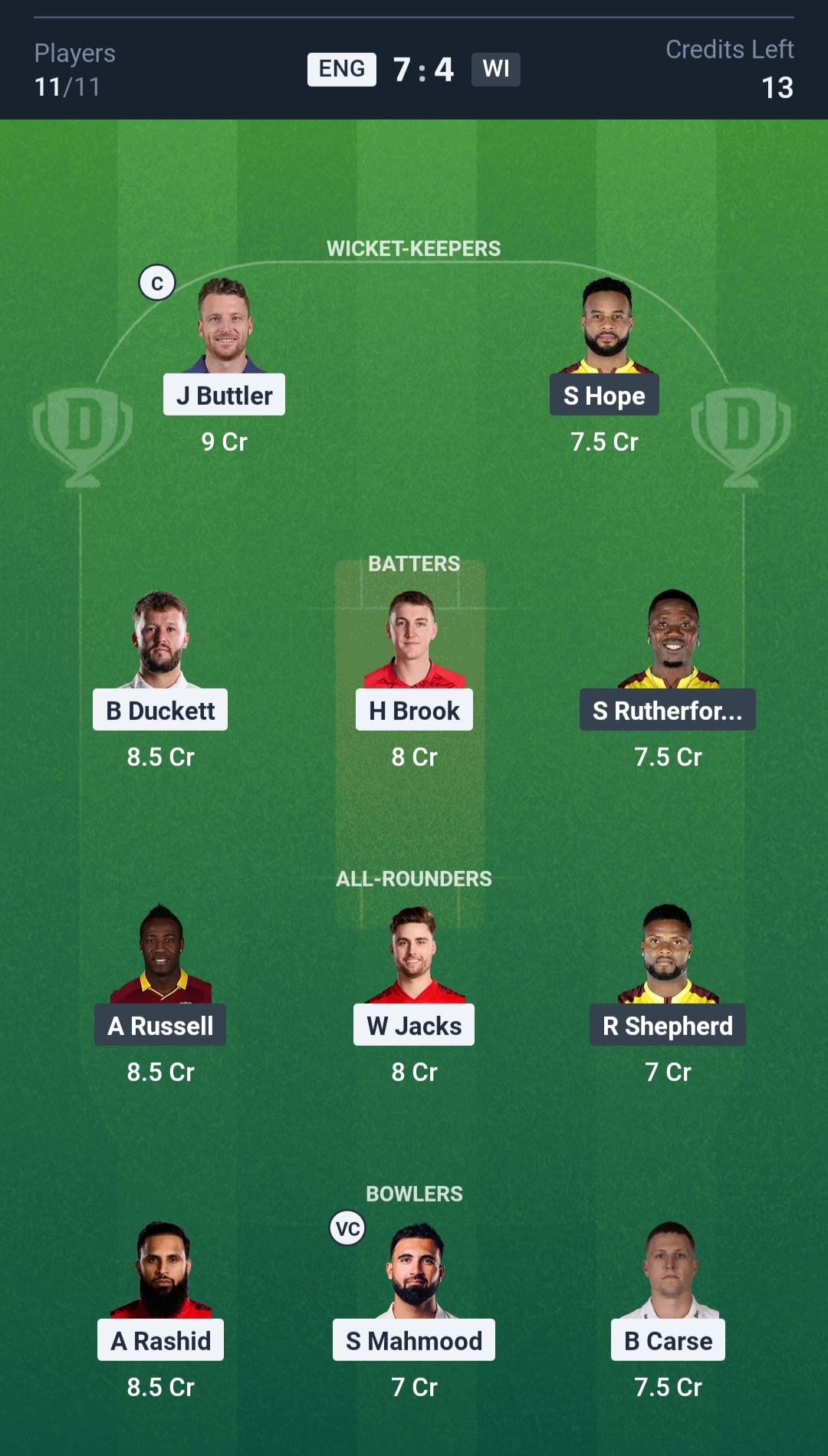 ENG vs WI Dream11 Prediction Today 1st T20I Playing XI Grand League Team