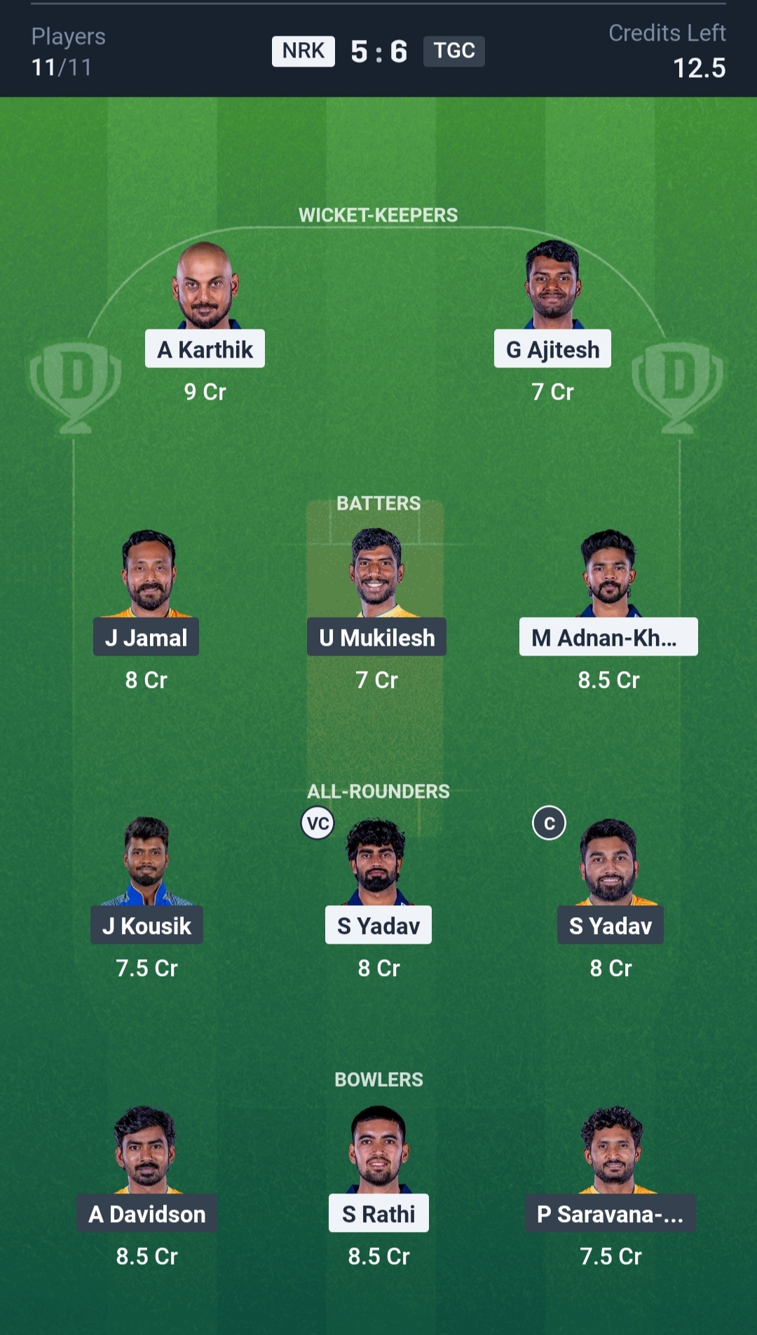 NRK vs TGC Dream11 Prediction Today TNPL 2025 Match 3 Playing XI Grand League Team