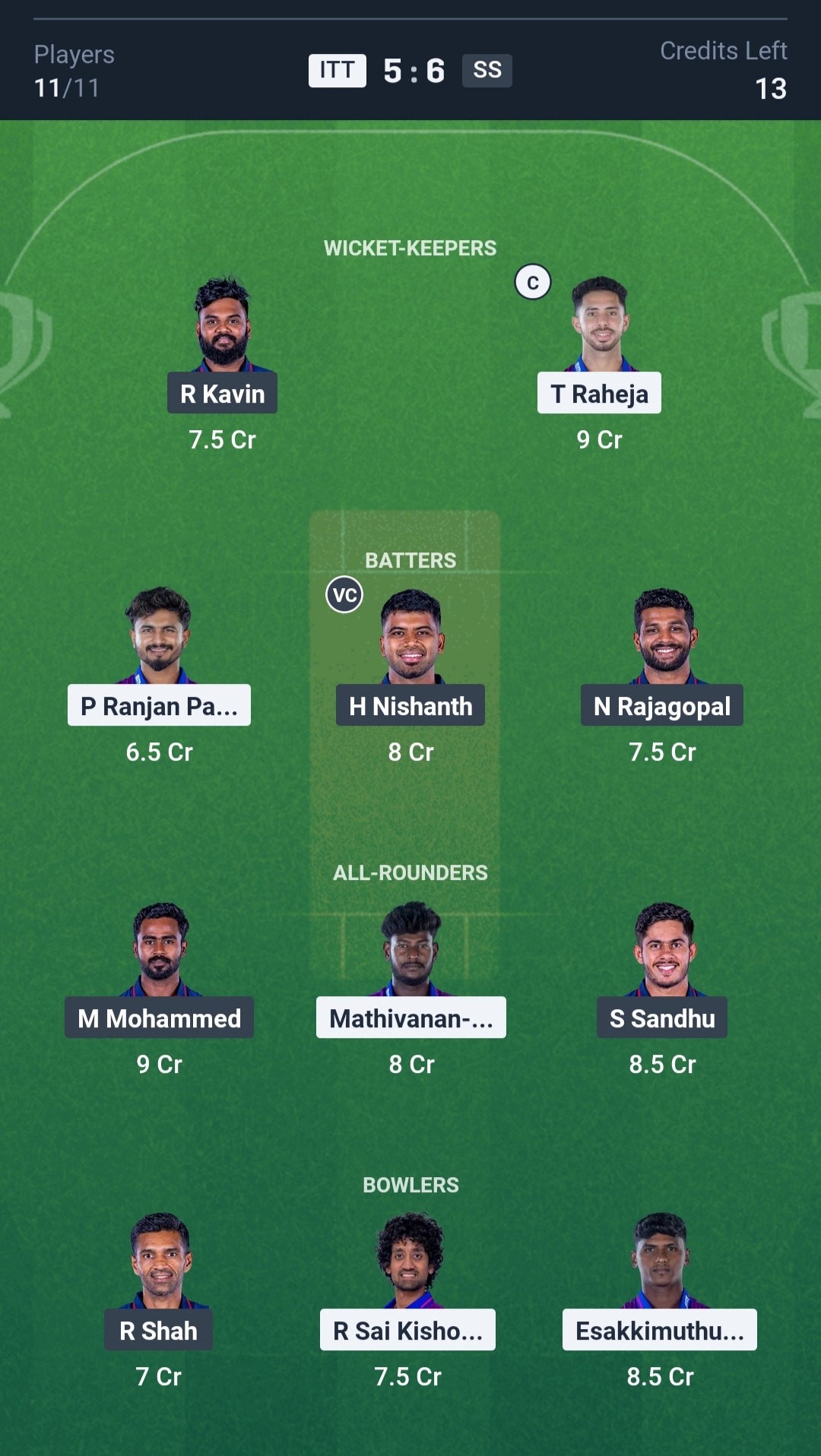 ITT vs SS Dream11 Prediction Today TNPL 2025 Match 9 Playing XI Grand League Team