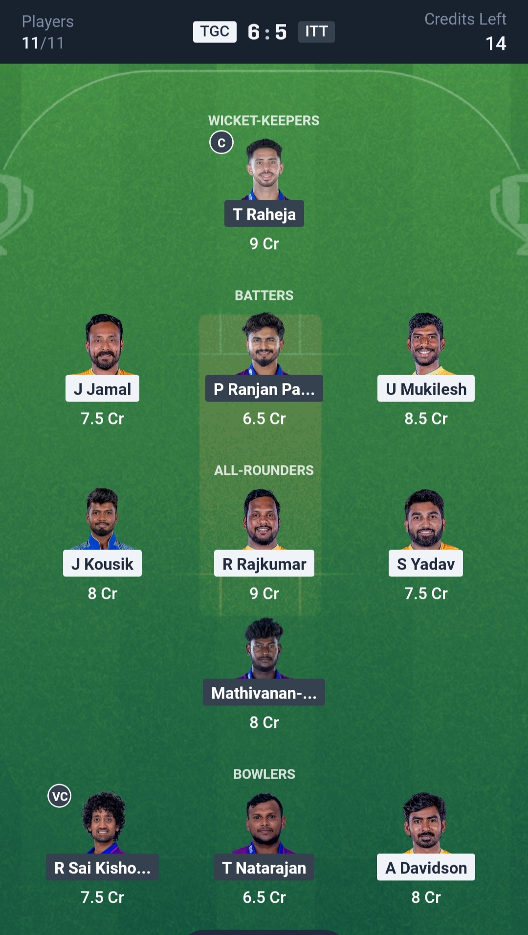 TGC vs ITT Dream11 Prediction Today TNPL 2025 Match 12 Playing XI Grand League Team