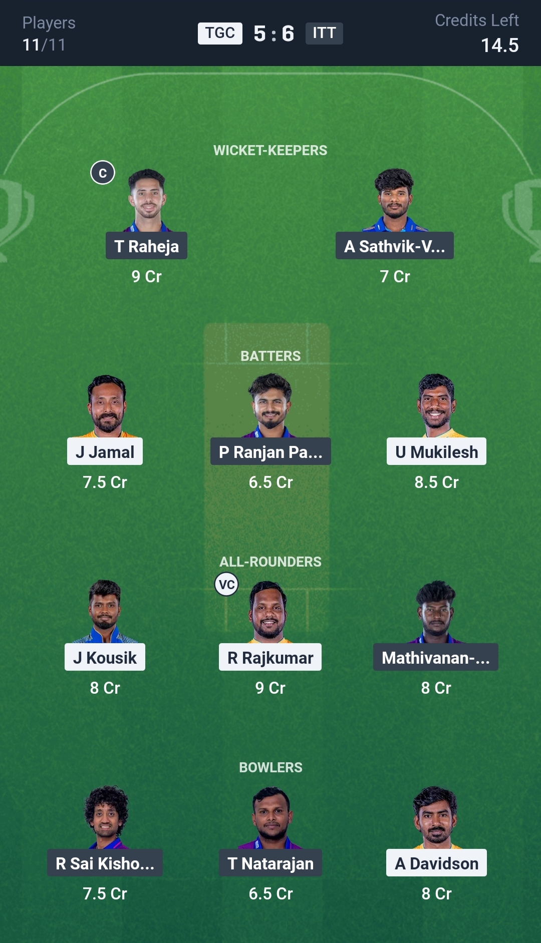 TGC vs ITT Dream11 Prediction Today TNPL 2025 Match 12 Playing XI Small League Team