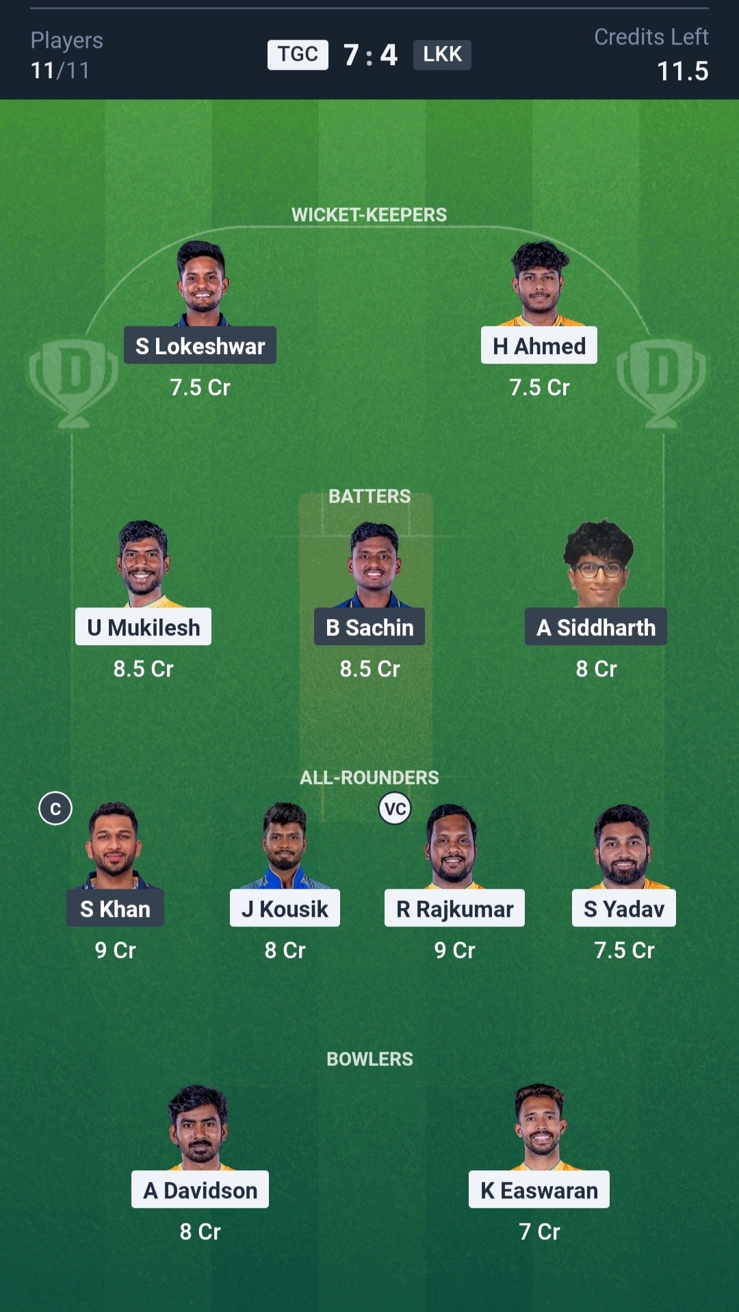 TGC vs LKK Dream11 Prediction Today TNPL 2025 Match 15 Playing XI Grand League Team