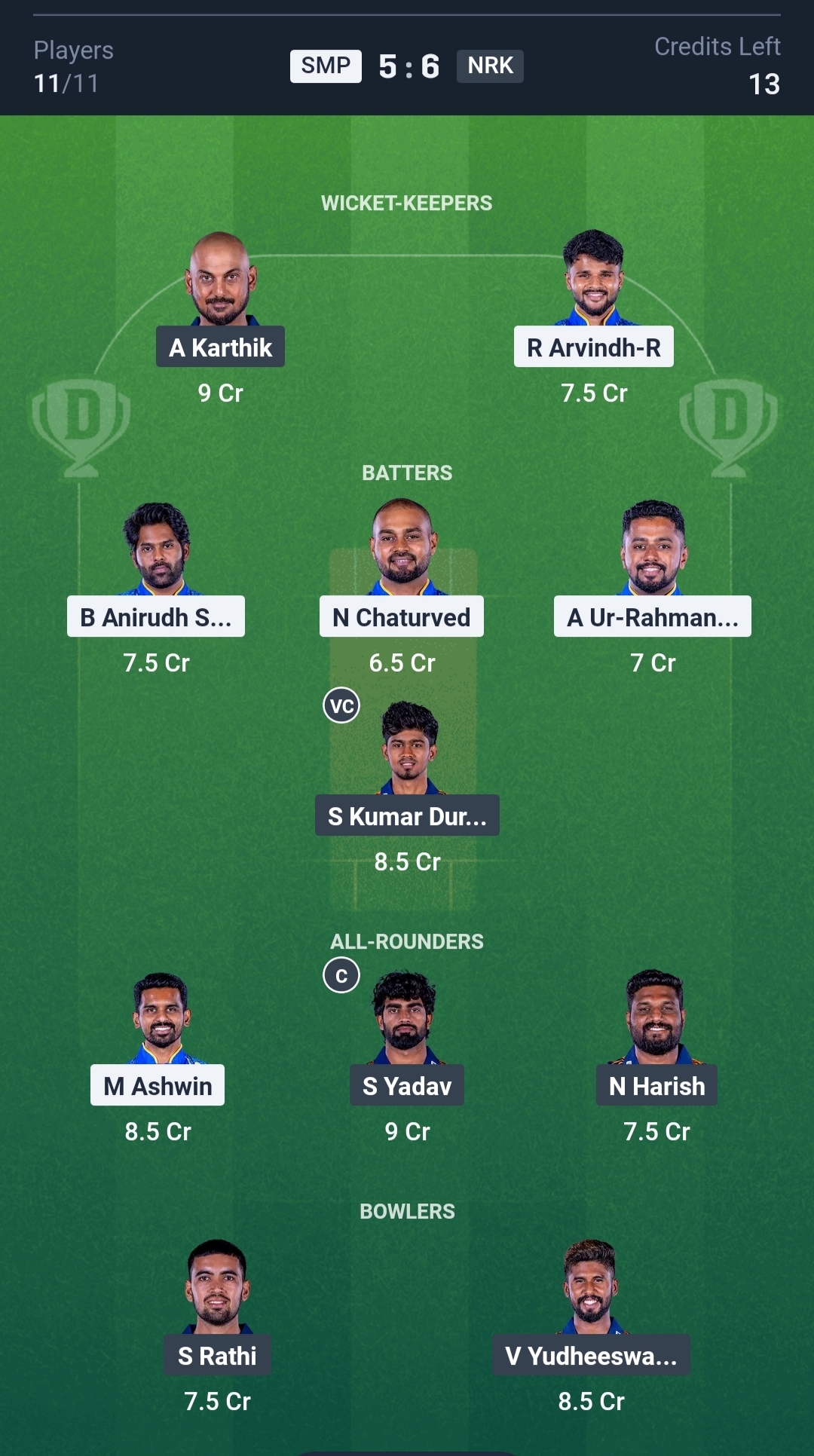 SMP vs NRK Dream11 Prediction Today TNPL 2025 Match 16 Playing XI Grand League Team