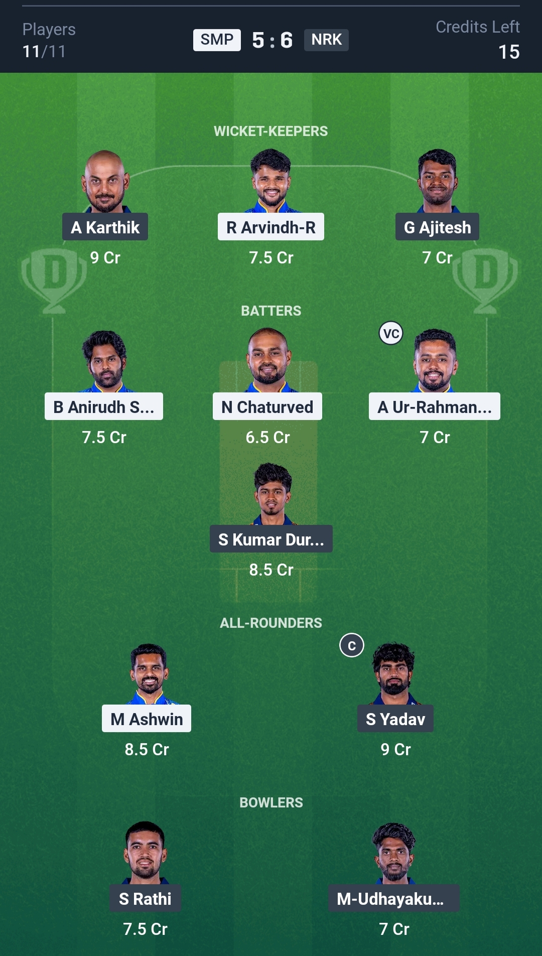 SMP vs NRK Dream11 Prediction Today TNPL 2025 Match 16 Playing XI Small League Team