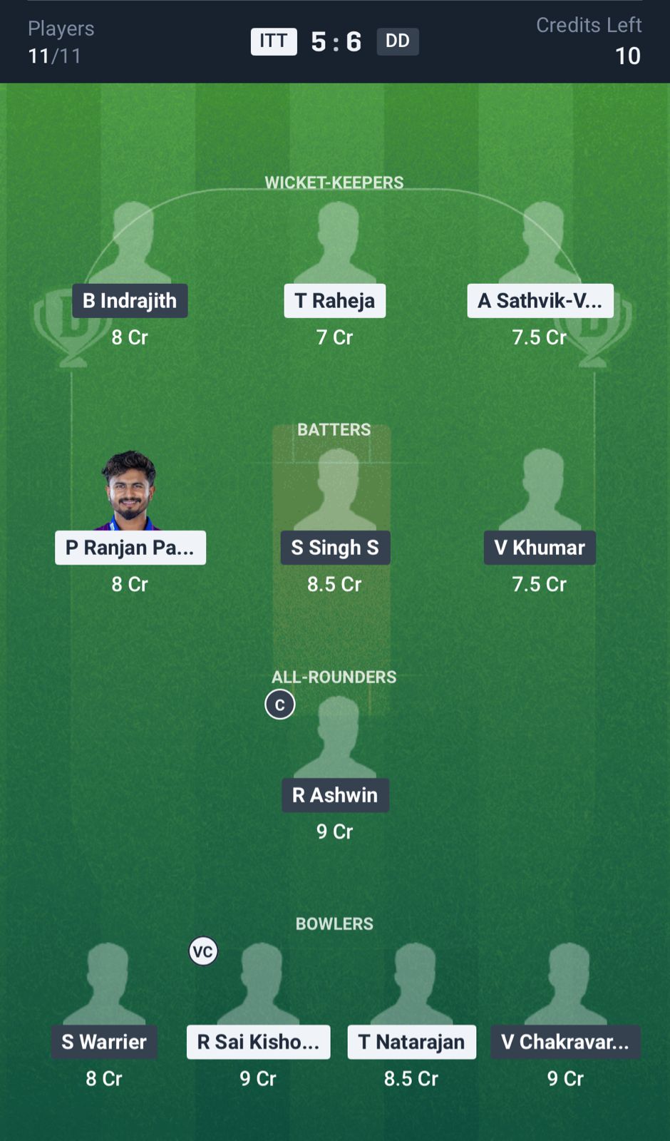 ITT vs DD Dream11 Prediction, TNPL MATCH 5 Grand League Team
