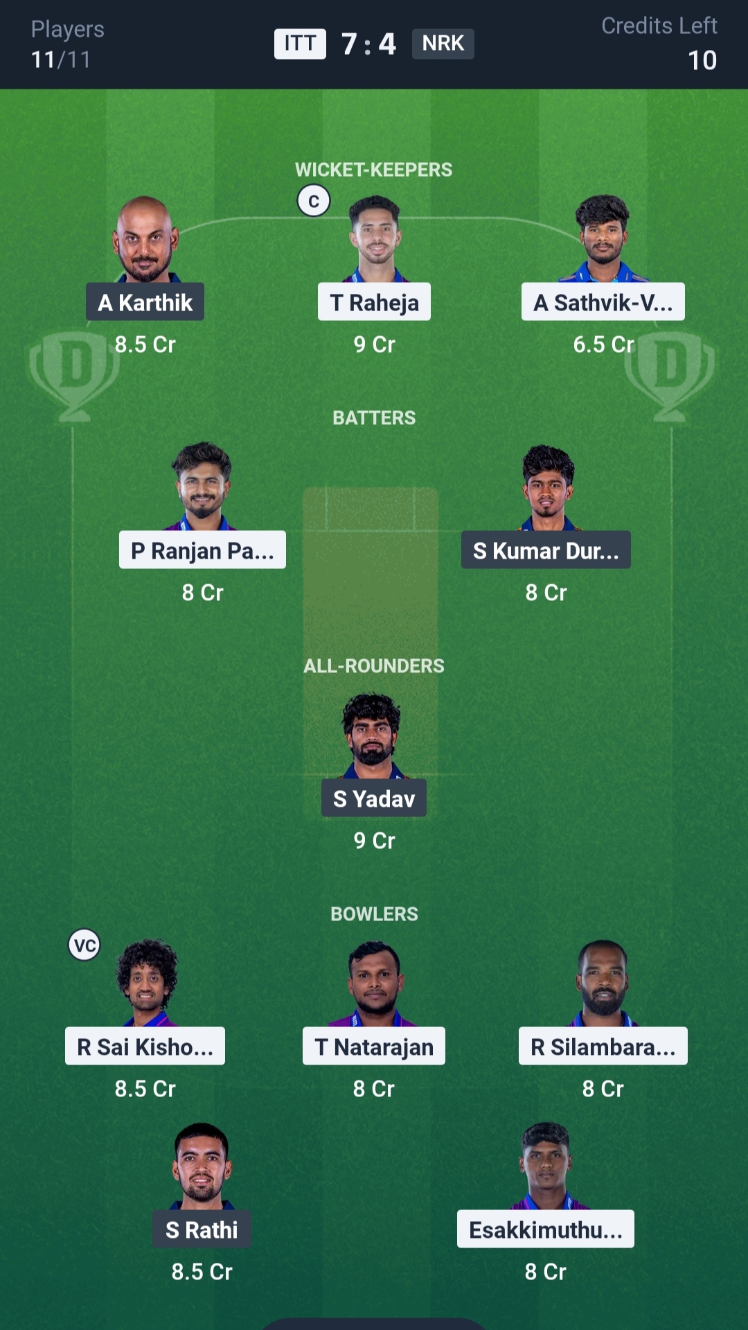 ITT vs NRK Dream11 Prediction Today TNPL 2025 Match 27 Playing XI Grand League Team