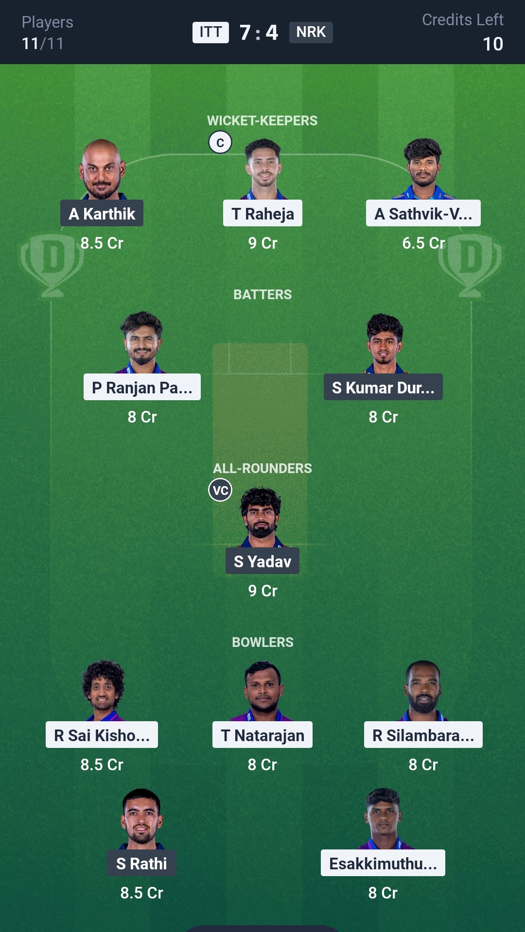 ITT vs NRK Dream11 Prediction Today TNPL 2025 Match 27 Playing XI Small League Team