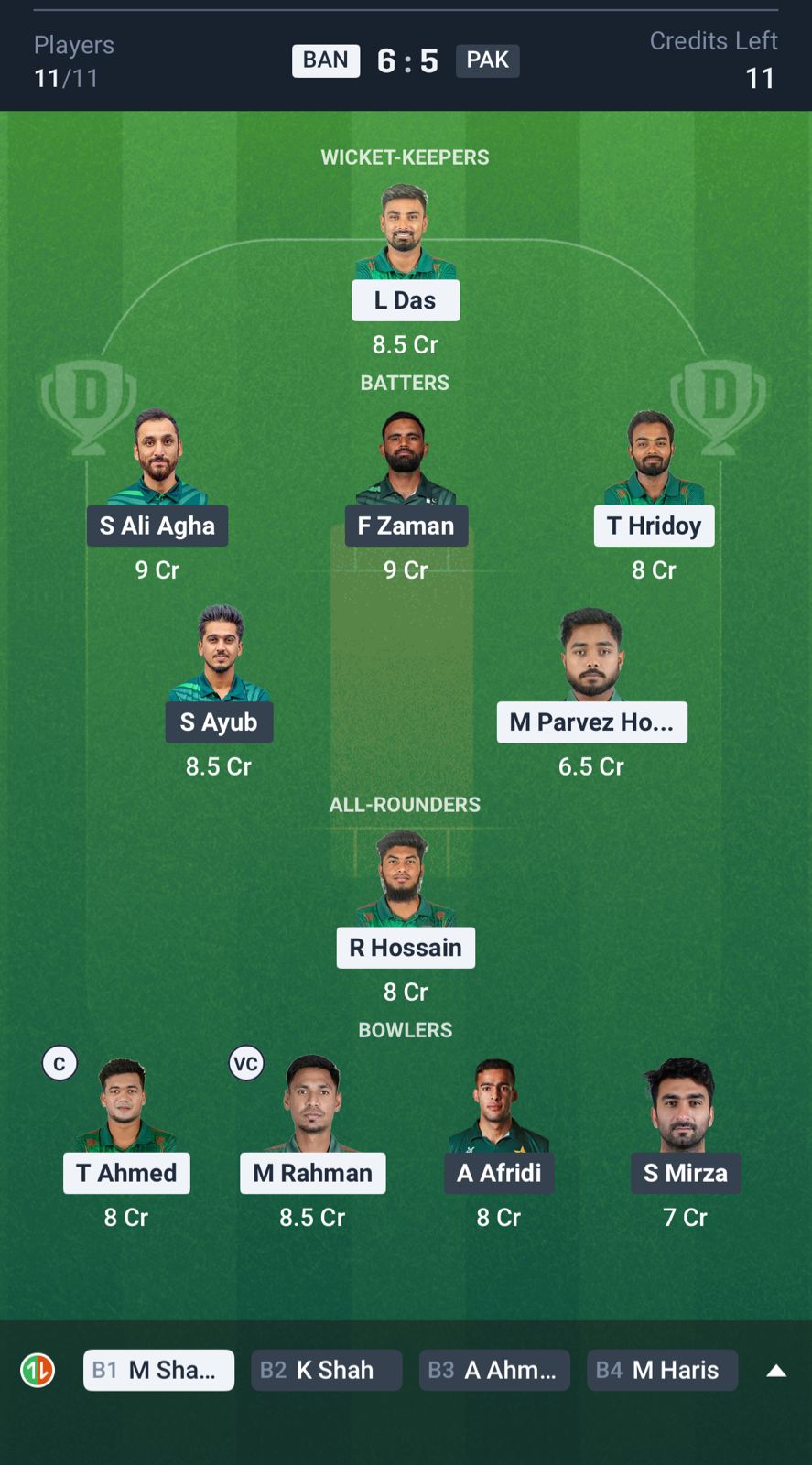 BAN vs PAK Dream11 Prediction, 2nd T20I Grand League Team