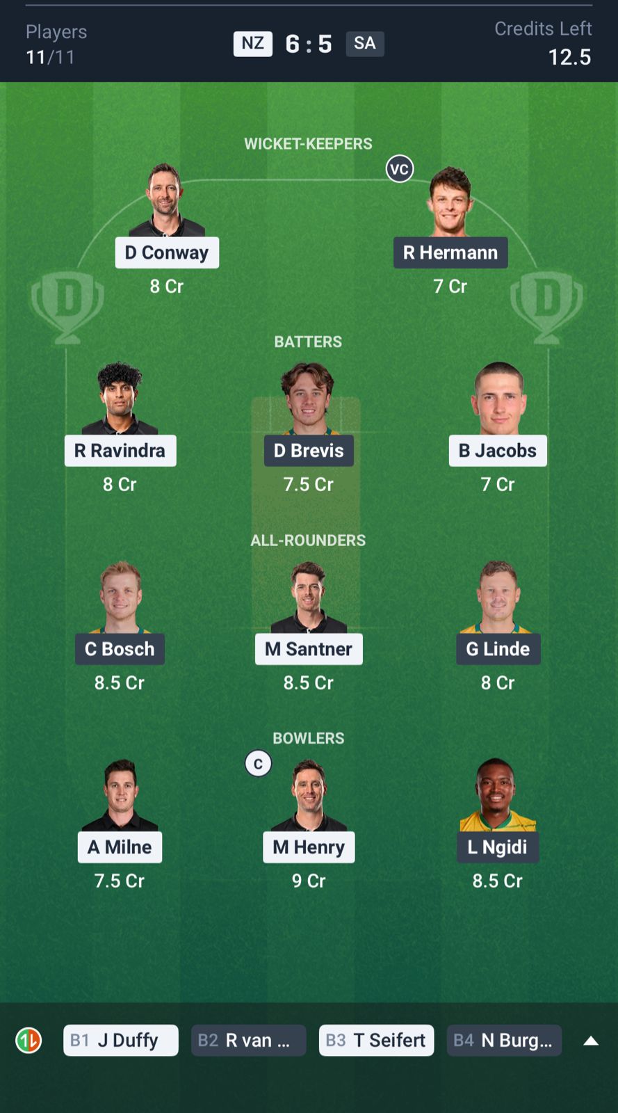 NZ vs SA Dream11 Prediction, Tri-nation series 2025 MATCH 5 Small League Team