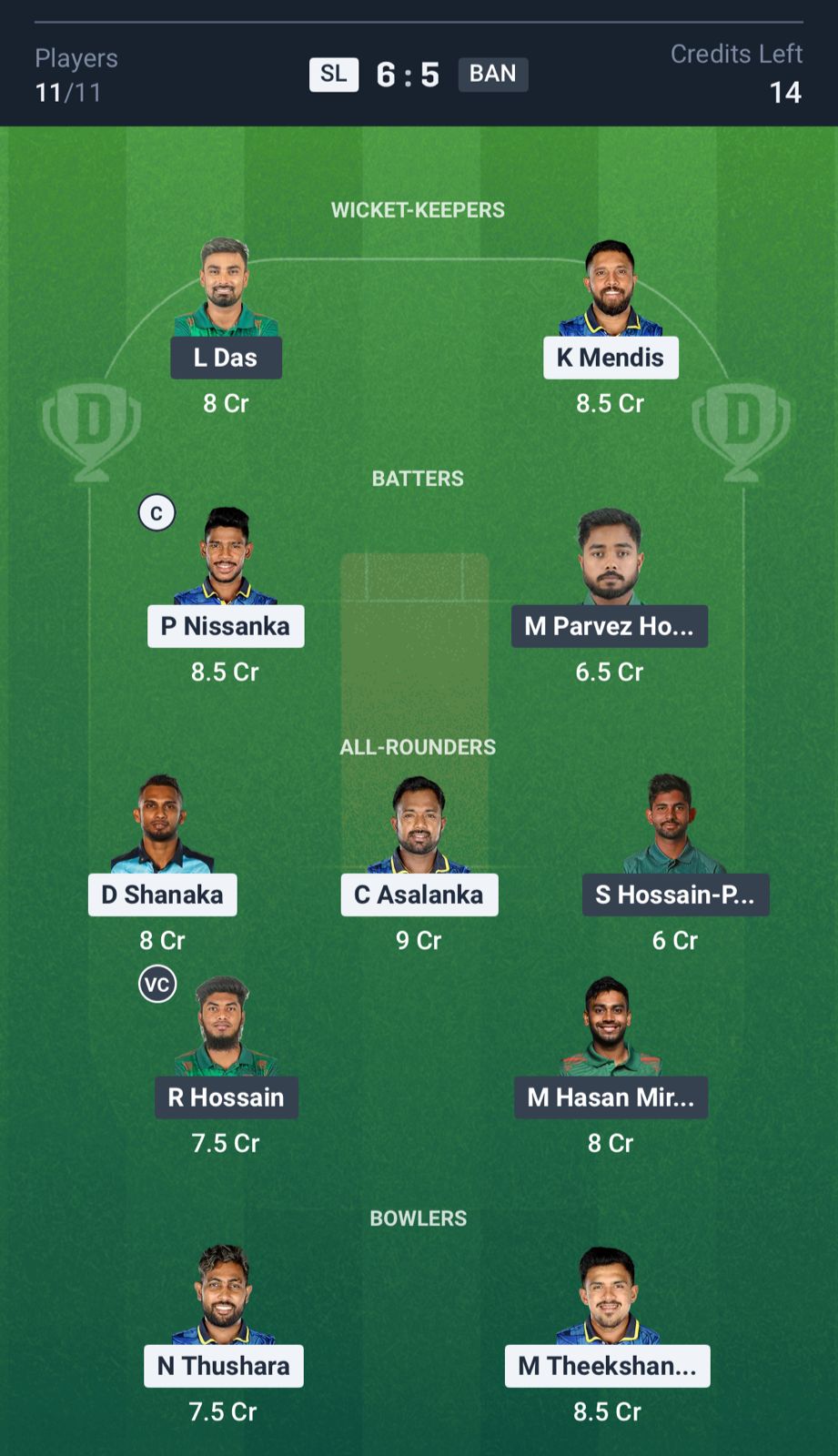 SL vs BAN Dream11 Prediction, 3rd T20I Small League Team