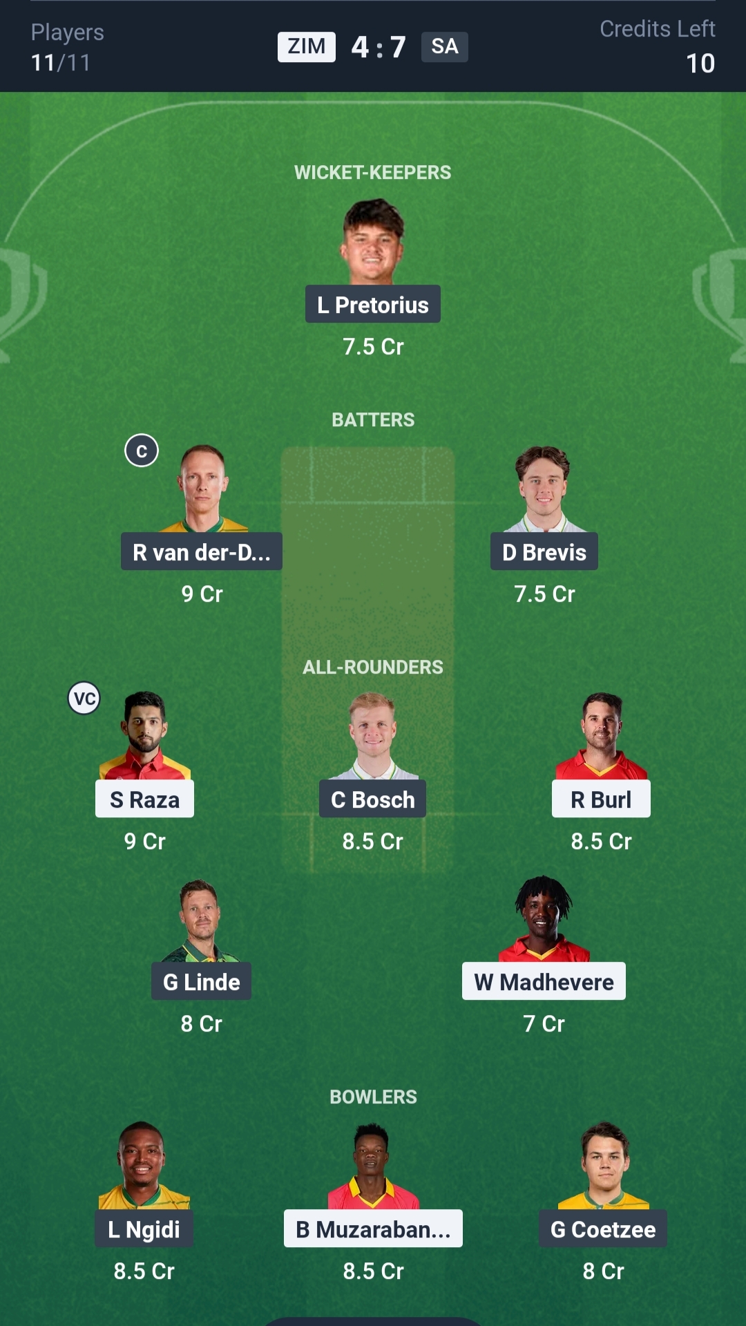 ZIM vs SA Dream11 Prediction Today T20 Tri-series, 1st Match Playing XI Small League Team