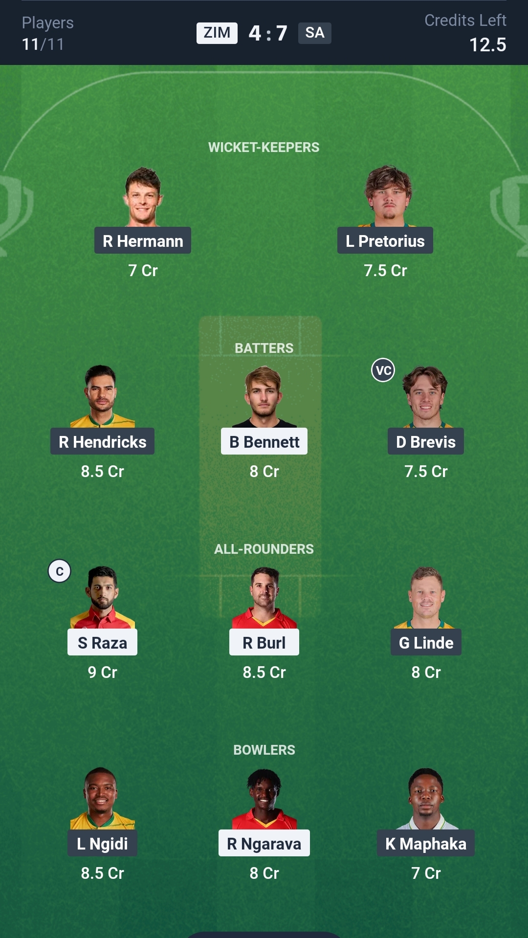 ZIM vs SA Dream11 Prediction Today T20 Tri-series, 4th Match Playing XI Grand League Team