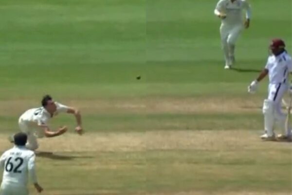 [WATCH] Pat Cummins Pulls Off A Stunning Return Catch To Dismiss Keacy Carty In WI vs AUS 2nd Test