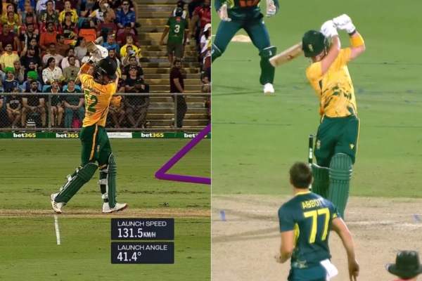 Dewald Brevis Recreates His Iconic 'No-Look' Six During AUS vs SA 2nd T20I [WATCH]