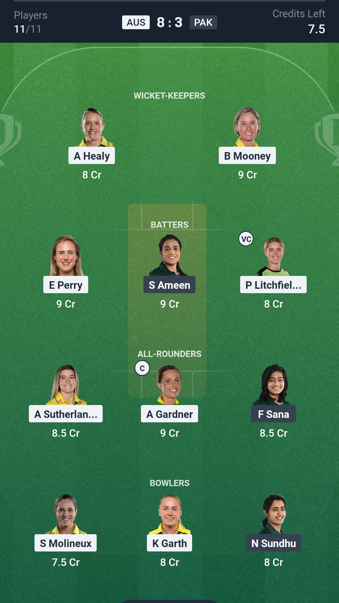 AUS vs PAK Dream11 prediction Team ICC Women's World Cup 2025