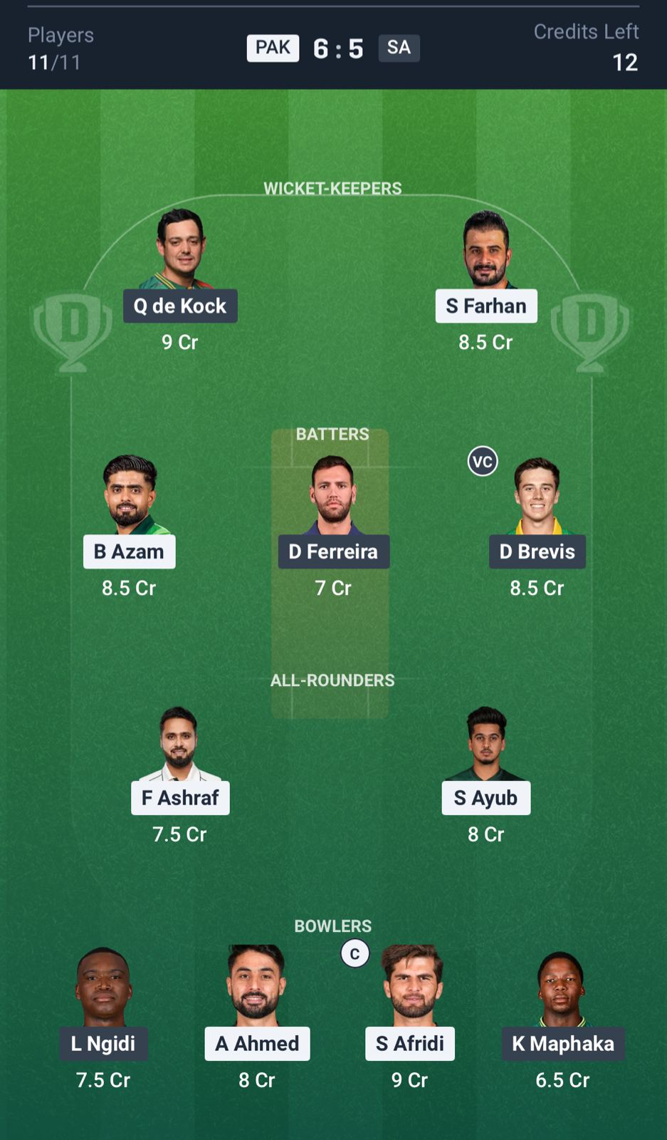 PAK vs SA Dream11 Prediction Today, 1st T20I Team