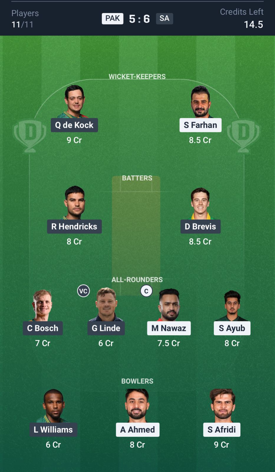 PAK vs SA Dream11 Prediction Today, 2nd T20I Team