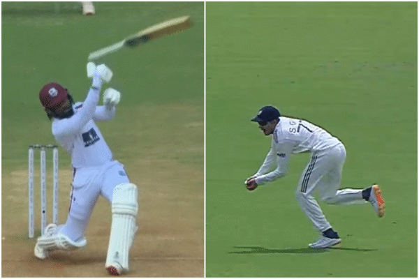 Comedy of Errors! Jomel Warrican Bat Slips Out of Hands, Shubman Gill Pouches Catch in Funny Dismissal in IND vs WI 1st Test [WATCH]