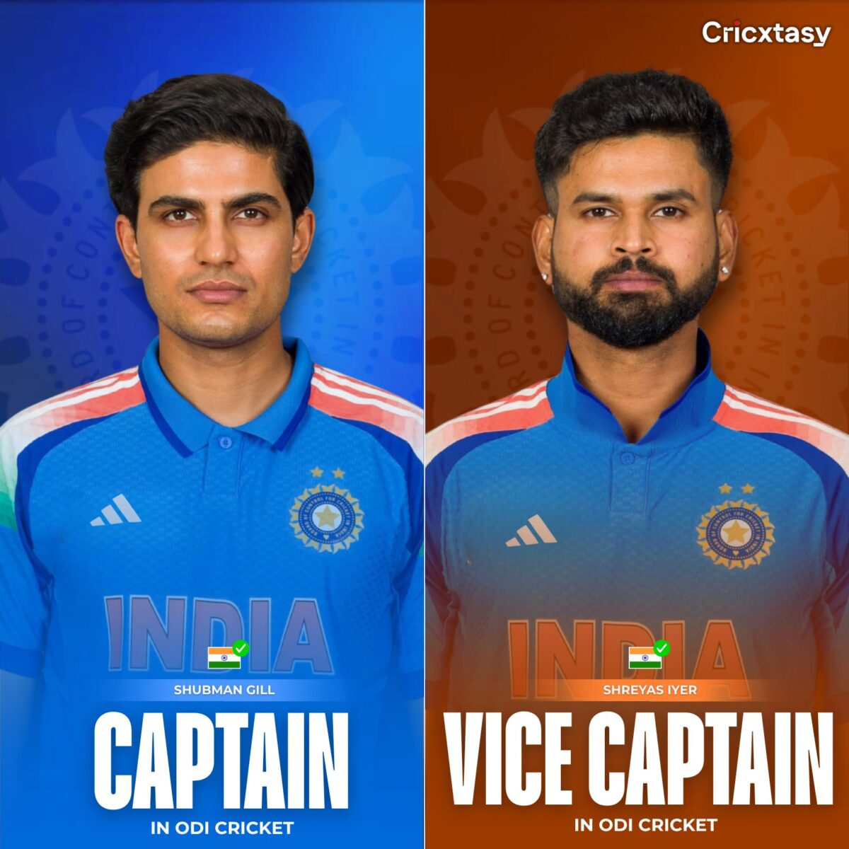 Shubman Gill captain Shreyas Iyer vice-captain Ind vs Aus 2025