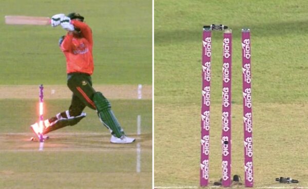 Taskin Ahmed Hits Six but Breaks Own Stump in Bizarre End to BAN vs WI 1st T20I [WATCH]