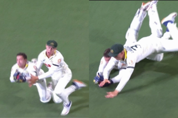 Alex Carey Takes a Fabulous Diving Catch Running Backwards Despite Colliding With Marnus Labuschagne in 2nd Ashes 2025 Test [WATCH].