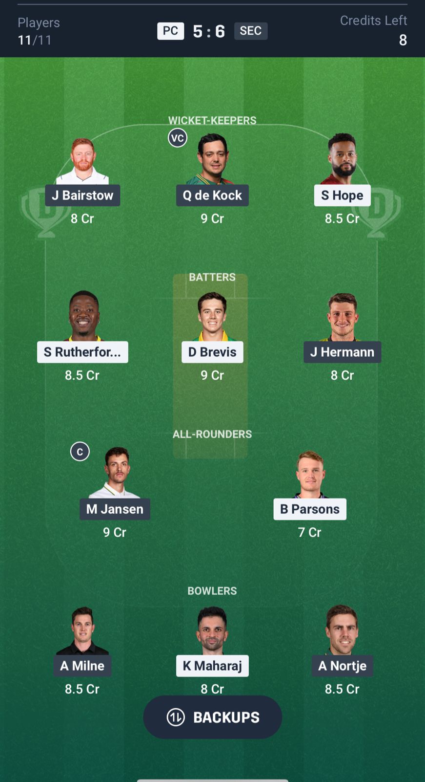 PC vs SEC Dream11 Prediction Today, SA20 2026 MATCH 14 Team