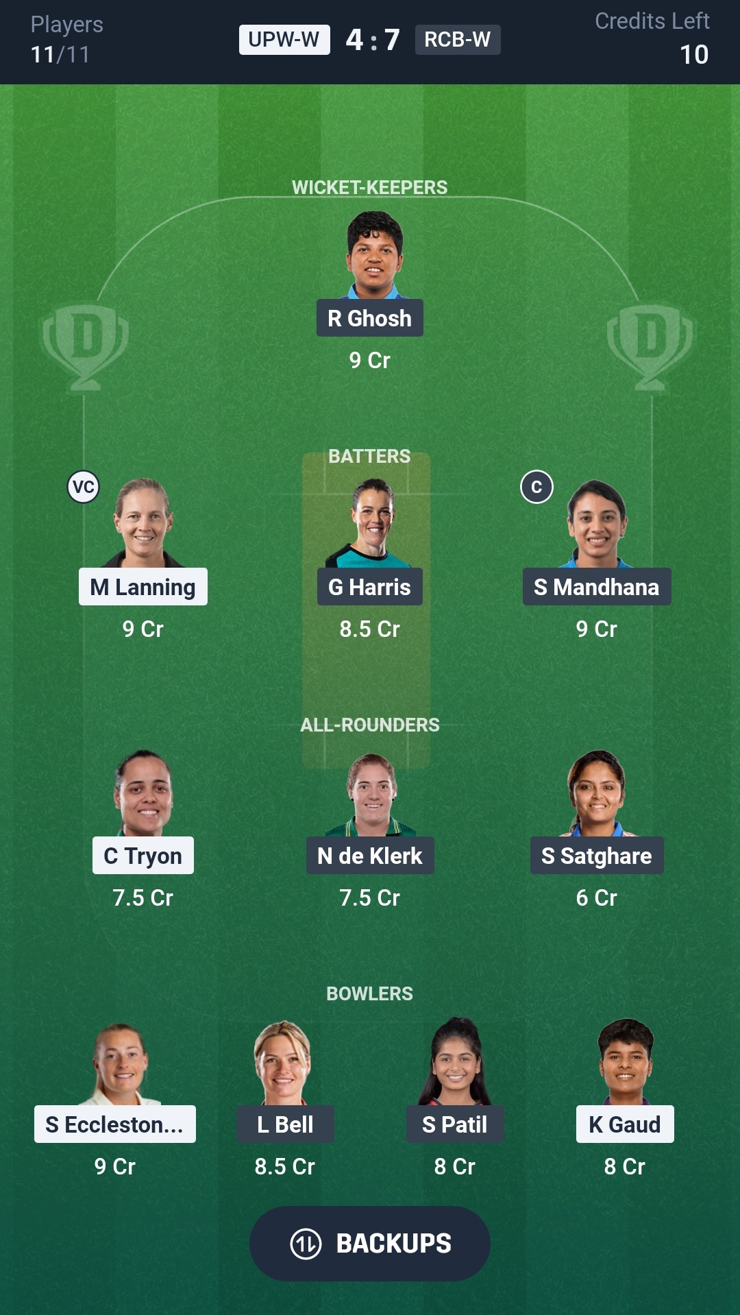 UPW W vs RCB W Dream11 Prediction Today WPL 2026 Match 18 Playing XI