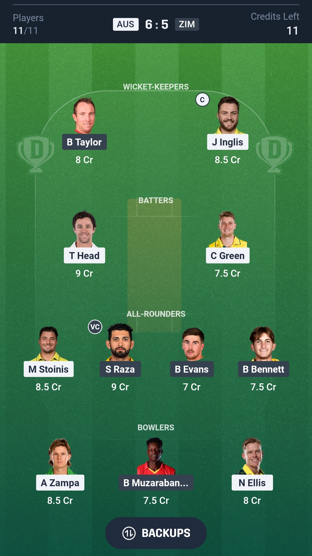 AUS vs ZIM Dream11 Prediction Today T20 World Cup 2026 Match 19 Playing XI