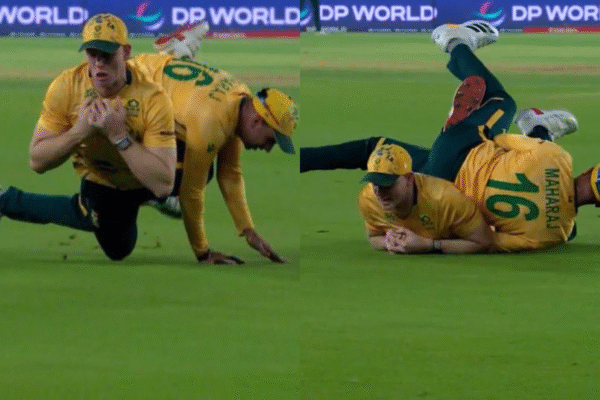 Corbin Bosch Takes Terrific Running Catch Despite Colliding With Keshav Maharaj To Dismiss Abhishek Sharma in IND vs SA T20 World Cup 2026 Clash [WATCH].
