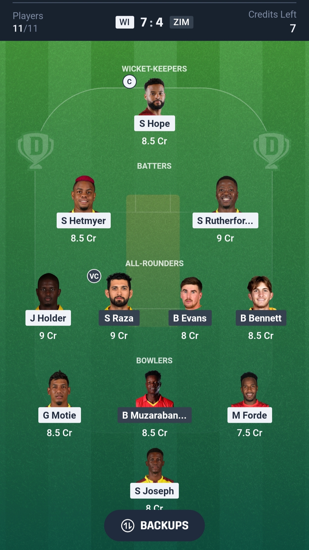 WI vs ZIM Dream11 Prediction Today T20 World Cup 2026 Match 44 Playing XI