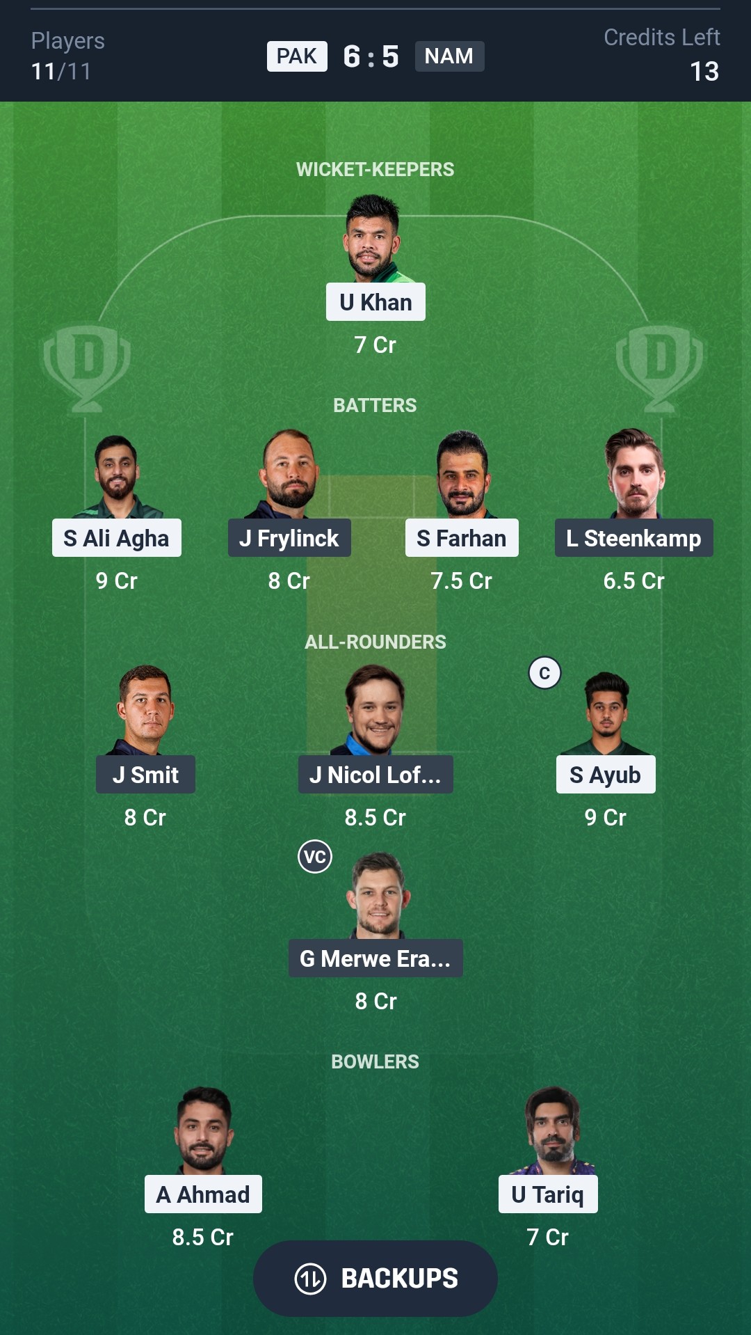 PAK vs NAM Dream11 Prediction Today T20 World Cup 2026 Match 35 Playing XI