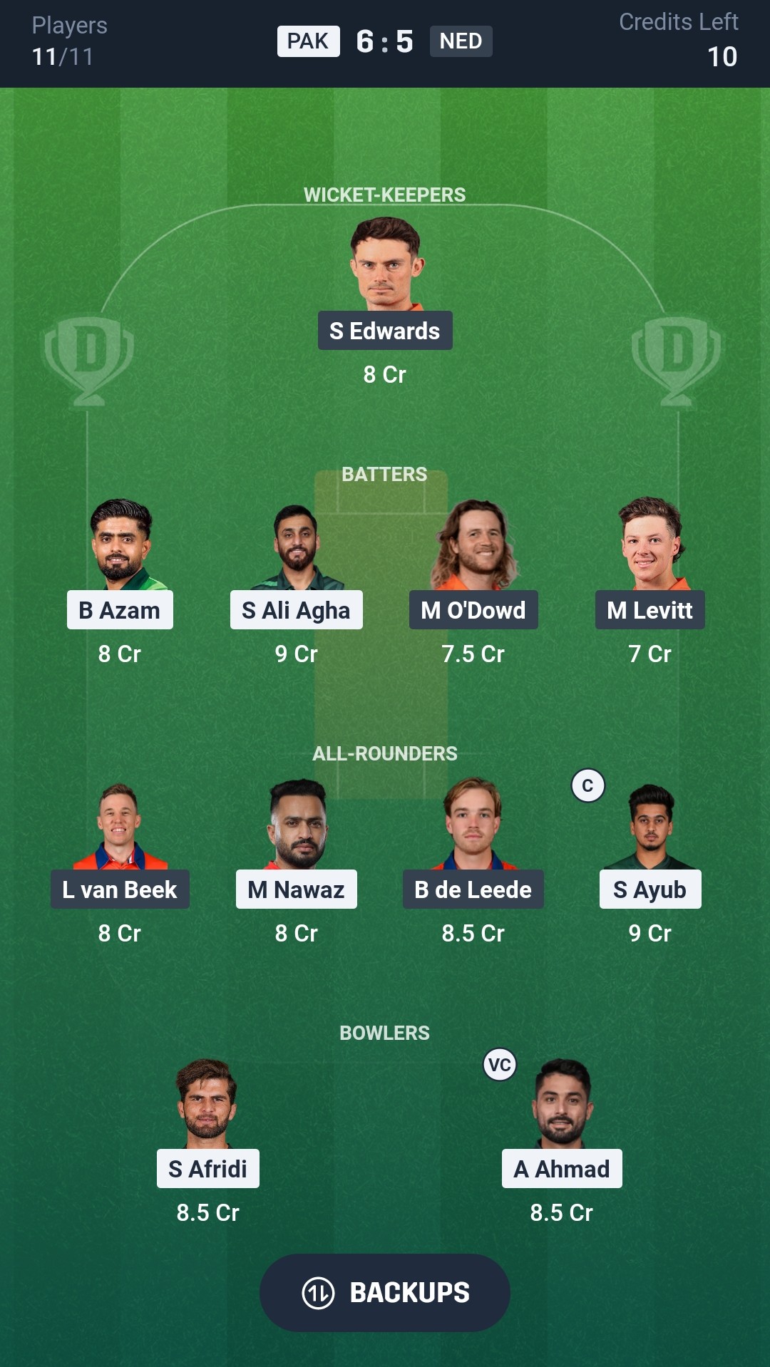 PAK vs NED Dream11 Prediction Today T20 World Cup 2026 Match 1 Playing XI