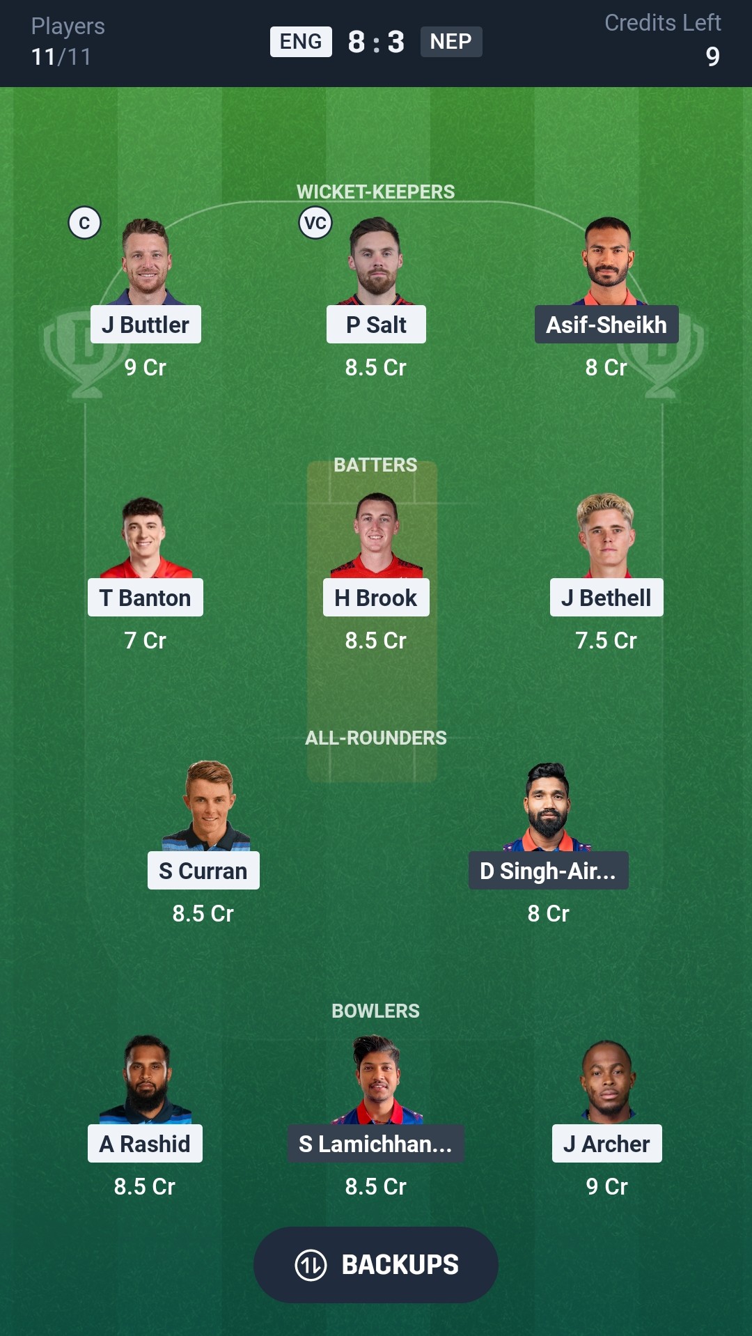 Team for ENG vs NEP Dream11 Prediction