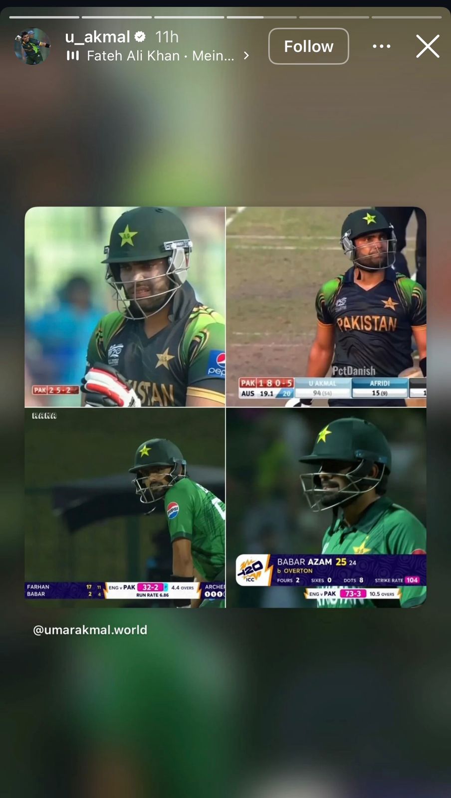 Umar Akmal Trolls Babar Azam on instagram story
Credit: Umar Akmal Instagram Account