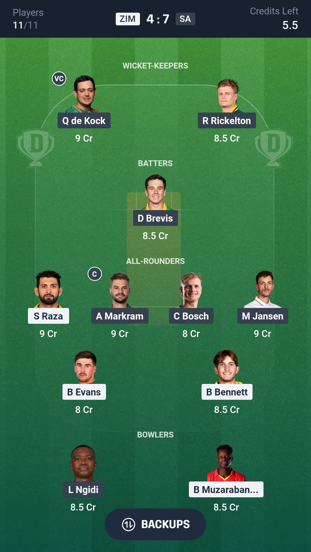 ZIM vs SA Dream11 Prediction Today T20 World Cup 2026 Match 51 Playing XI