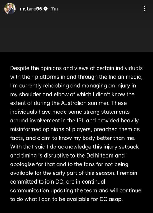 Mitchell Starc provides an update on his IPL 2026 availability.