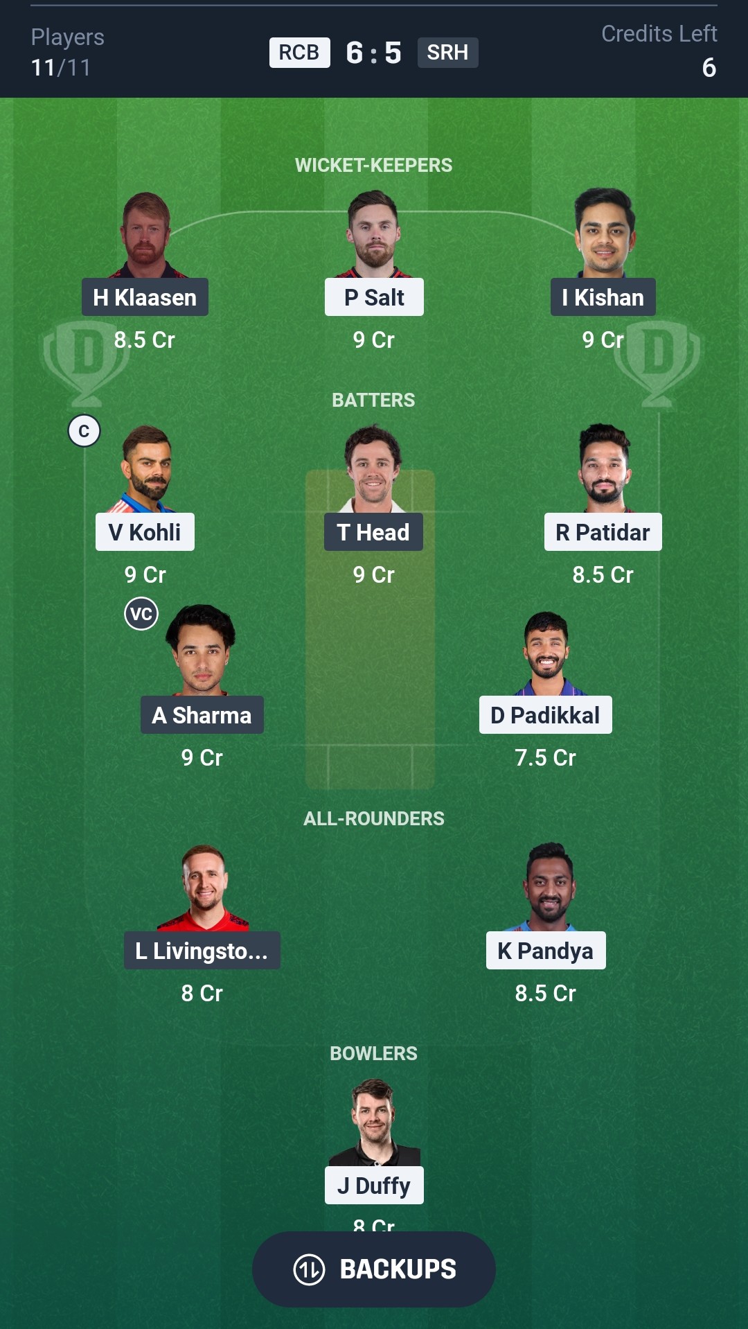 RCB vs SRH Dream11 Prediction Today IPL 2026 Match 1 Playing XI