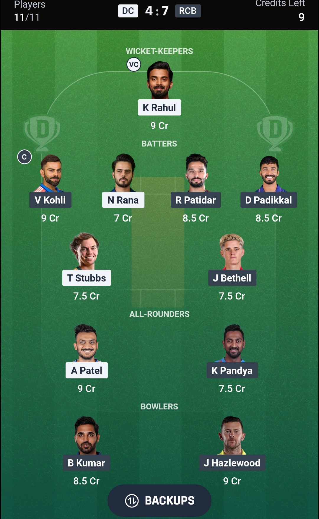 DC vs RCB Dream11 Prediction Today IPL 2026 Match 39 Playing XI