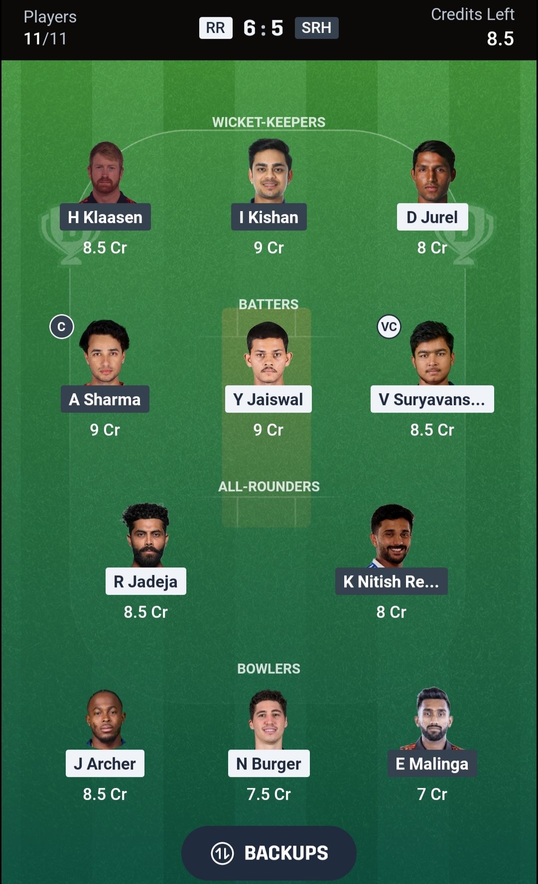 RR vs SRH Dream11 Prediction Today IPL 2026 Match 36 Playing XI