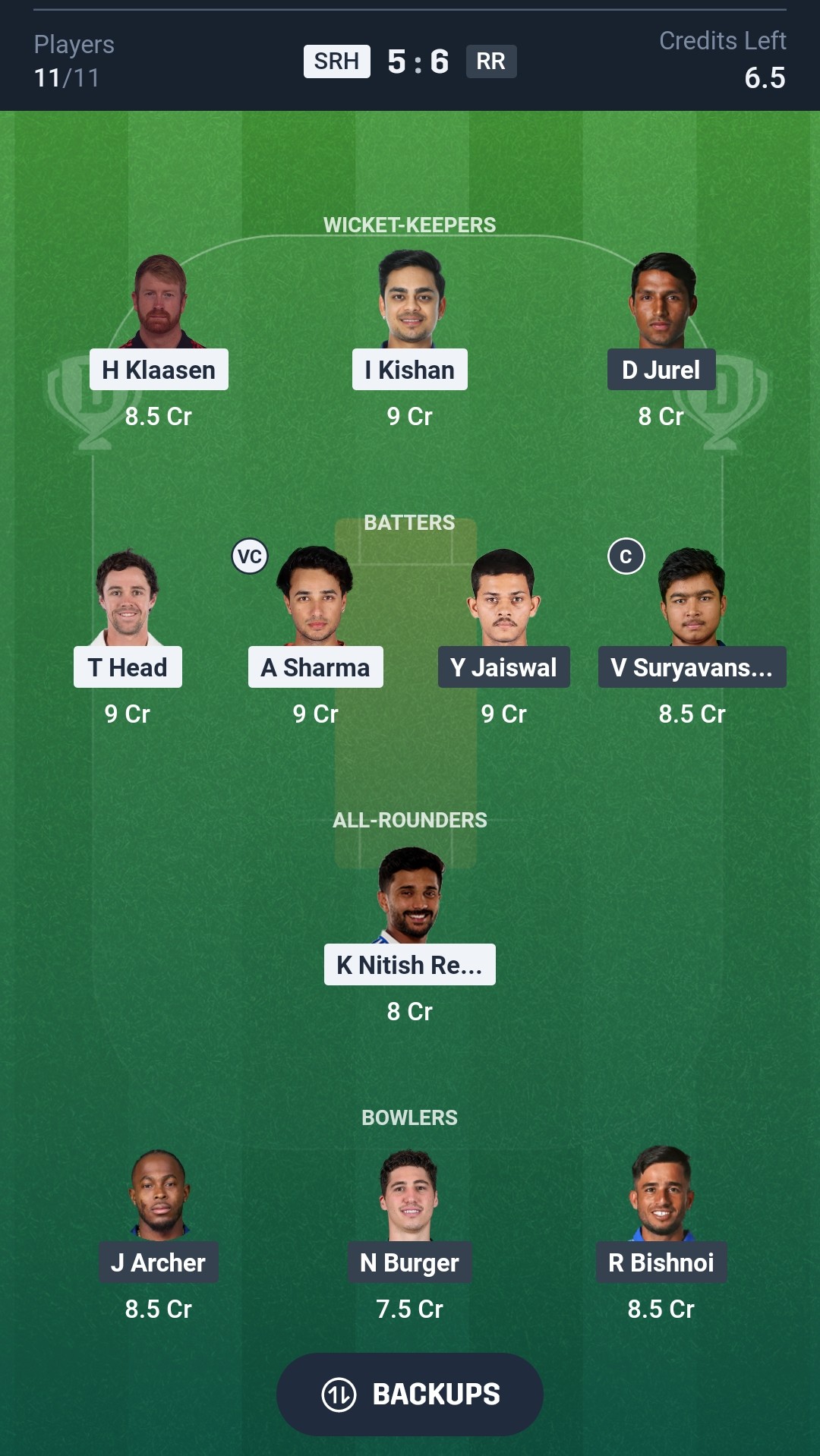 SRH vs RR Dream11 Prediction Today IPL 2026 Match 21 Playing XI