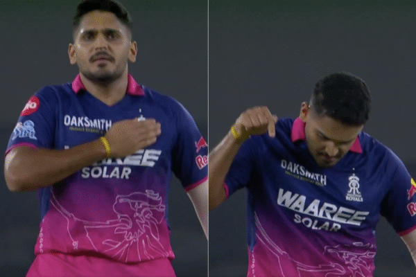 Tushar Deshpande Recreates KL Rahul&rsquo;s &lsquo;My Ground&rsquo; Celebration After Defending 11 Runs in Final Over During GT vs RR IPL 2026 Clash